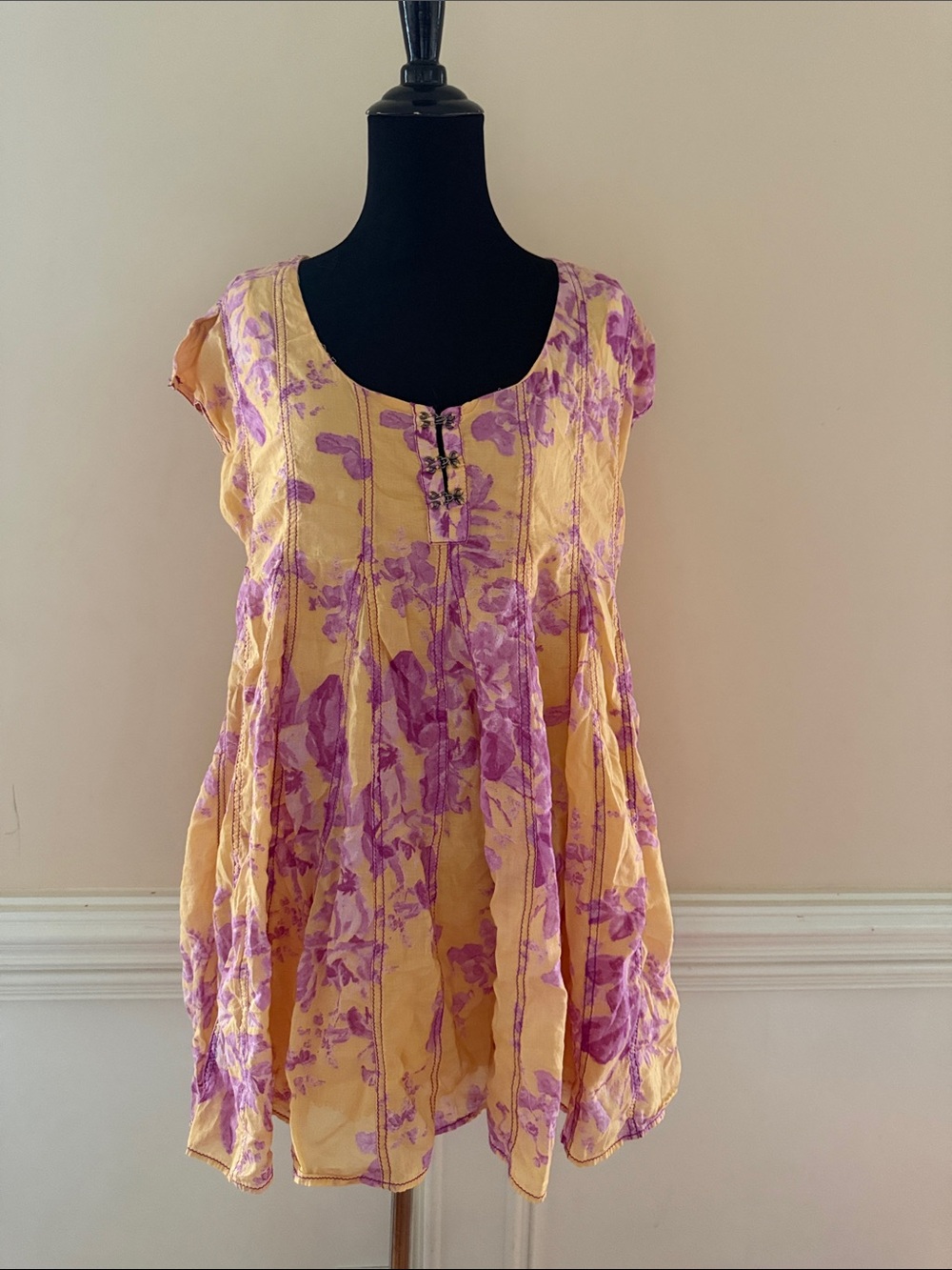 Free People Sully Seamed Babydoll Dress Sunshine Combo Floral Mini Tunic Sz S - Picture 3 of 10